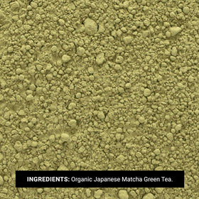 Frontier Co-op Matcha green tea powder being whisked into a frothy cup.