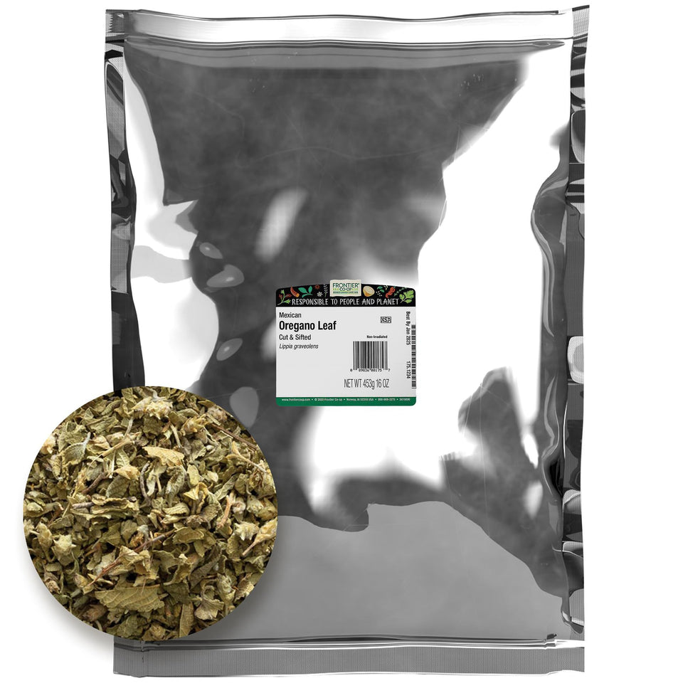 Frontier Co-op Mexican oregano leaf bulk bag adds fresh aroma to Mexican dishes