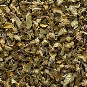 Frontier Co-op Mexican oregano leaf dried leaves closeup emphasizes aroma for seasoning