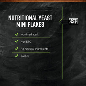 Frontier Co-op Nutritional Yeast Mini Flakes vegan cheese substitute ready to top dishes.