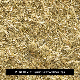 Frontier Co-op Oatstraw Green Tops bath infusion with dried herb imagery.
