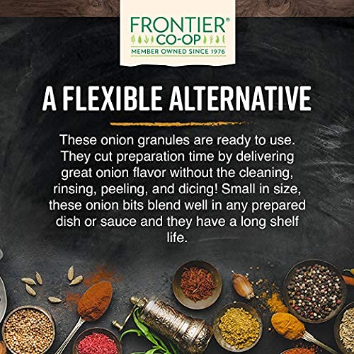 Frontier Co-op onion granules exhibit robust, savory flavor for quick seasoning.