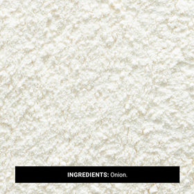 Frontier Co-op onion powder jar closeup showing fine texture for cooking.