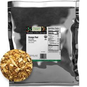 Frontier Co-op orange peel dried slices provide bright aroma for baking and tea