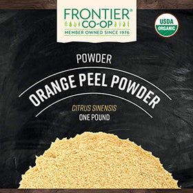 Frontier Co-op orange peel powder pour scoop highlighting potent citrus aroma