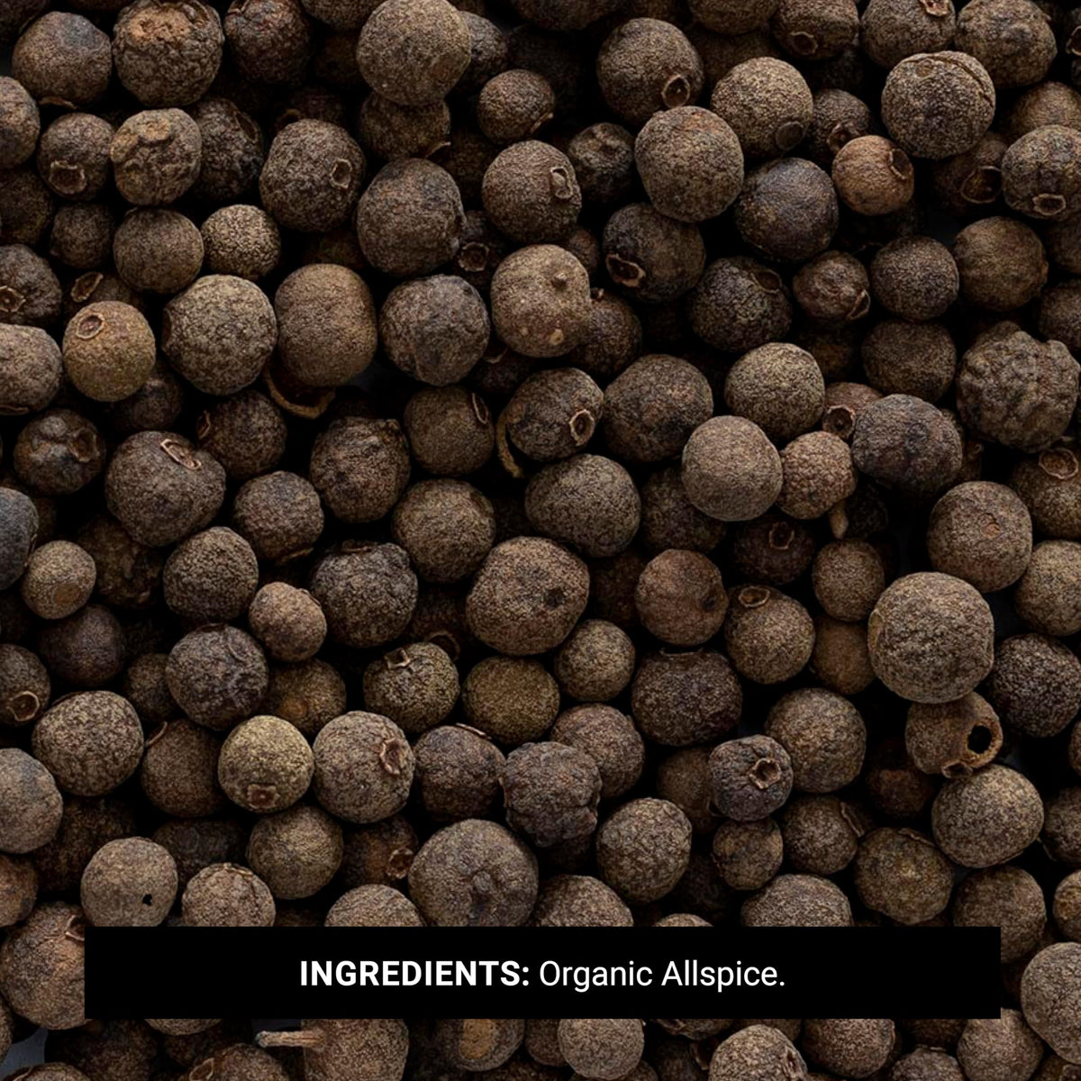 Frontier Co-op organic allspice whole berries on display promote rich flavor in baking and stews.
