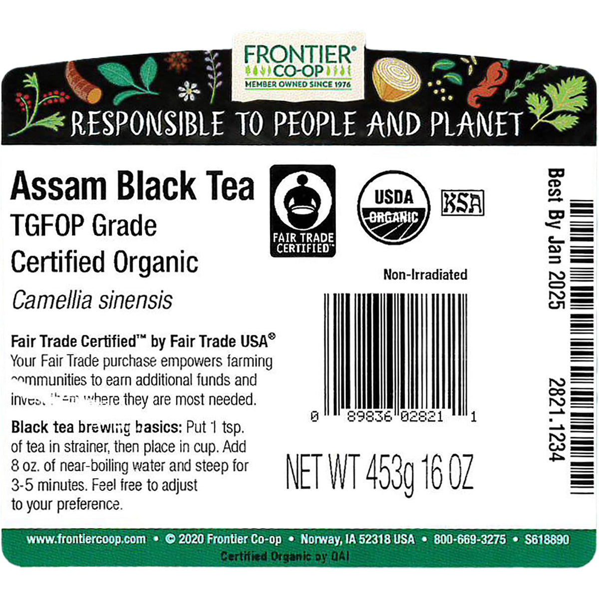 Frontier Co-op Assam Tea in a teapot, producing a robust, malty cup