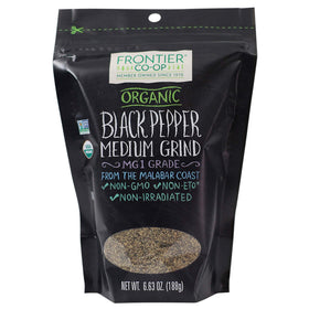 Frontier Co-op Organic Black Pepper jar highlights rich aroma for everyday cooking