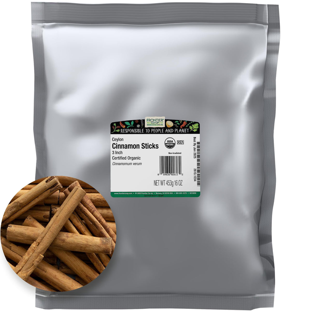 Frontier Co-op organic Ceylon cinnamon sticks bulk for subtle warmth in recipes.