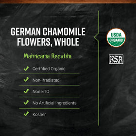 Frontier Co-op organic chamomile flowers perfect for dessert and baking uses.