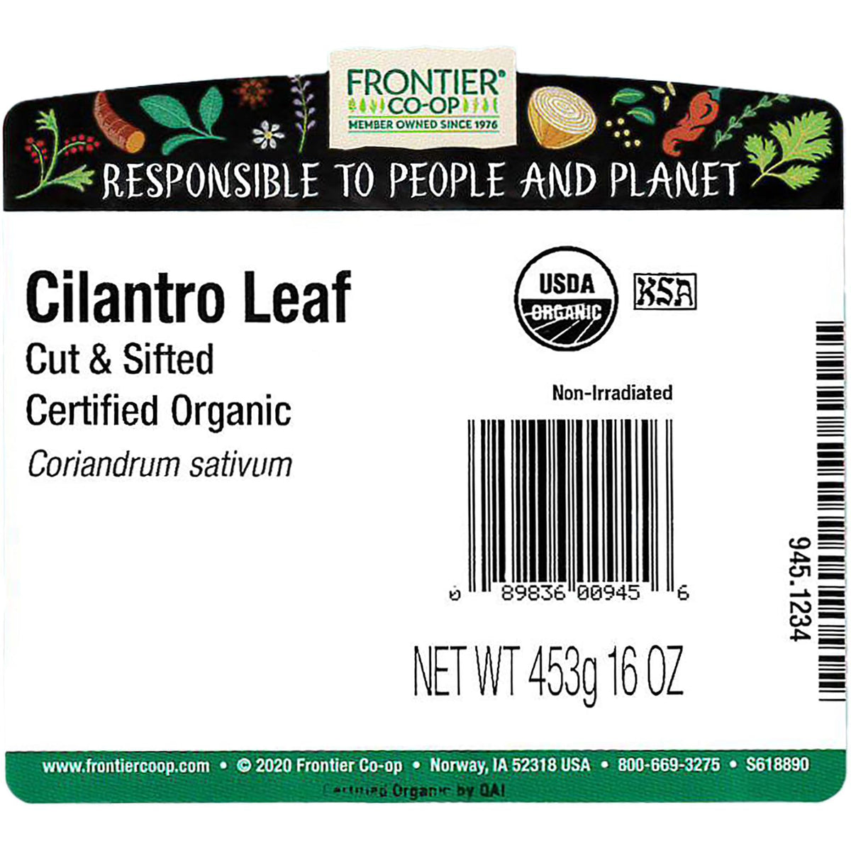 Frontier Co-op organic cilantro leaf dried closeup showing vibrant texture.