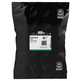 Frontier Co-op Organic Ground Cumin Powder in a 1lb bulk bag; ideal for chili and stews.