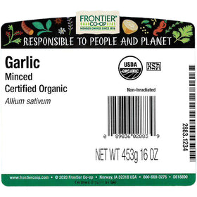 Frontier Co-op organic garlic flakes close-up, rich aroma ready to elevate sauces.
