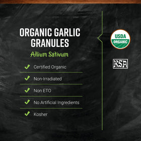 Frontier Co-op Organic Garlic Granules origin-us label signaling US-made quality.