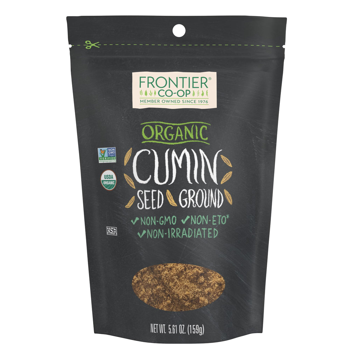Frontier Co-op Organic Ground Cumin Seed bottle adds warm aroma to recipes