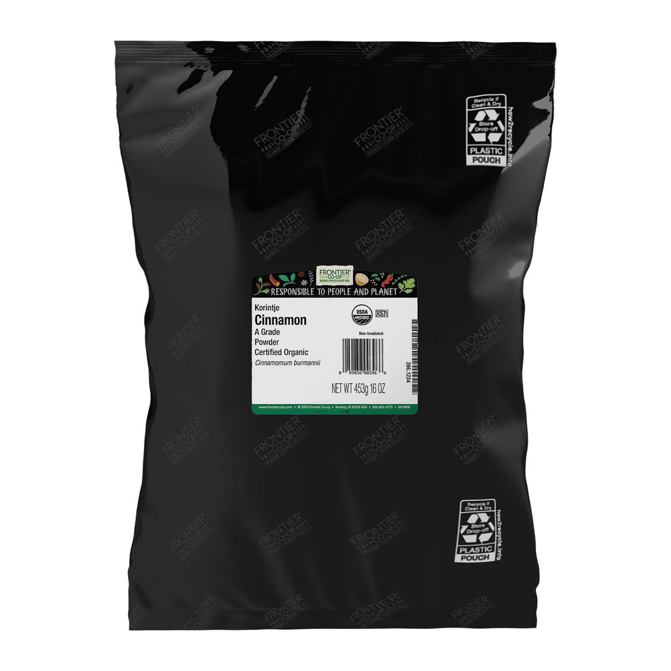 Frontier Co-op organic Korintje cinnamon 16oz pack-shot with rich aroma