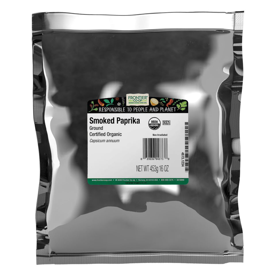 Frontier Co-op Organic Ground Smoked Paprika in bulk bag for versatile cooking.