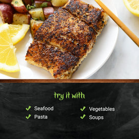 Frontier Co-op Organic Lemon Pepper on a dish adds citrus brightness.