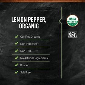 Frontier Co-op Organic Lemon Pepper scoop with bulk bag for easy measuring.