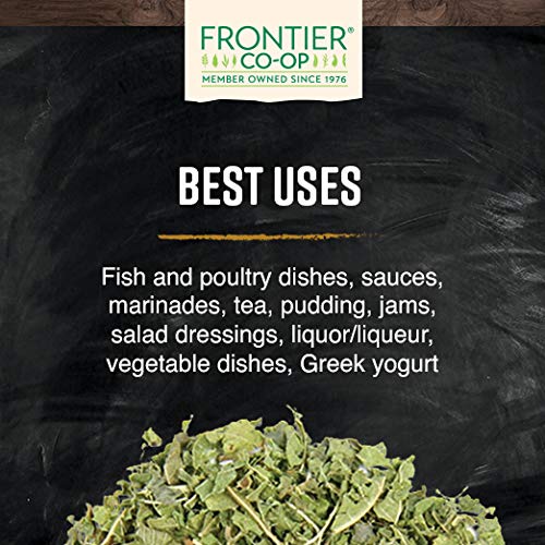 Frontier Co-op Organic Lemon Verbena labeling shows kosher and organic cert.