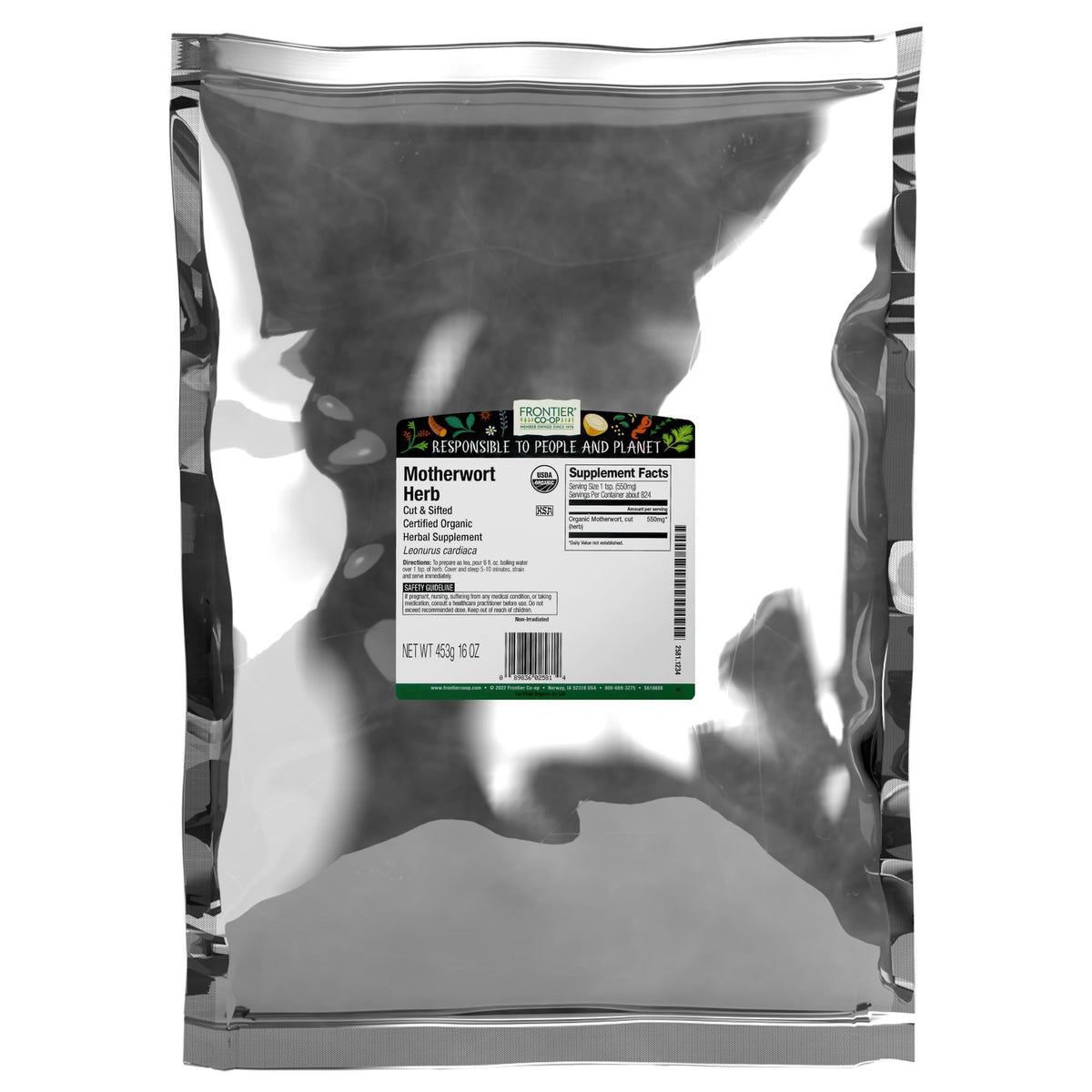 Frontier Co-op Organic Motherwort Herb 1lb ready for teas and herbal blends