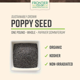 Frontier Co-op poppy seeds bottle, crunchy texture to brighten salads.