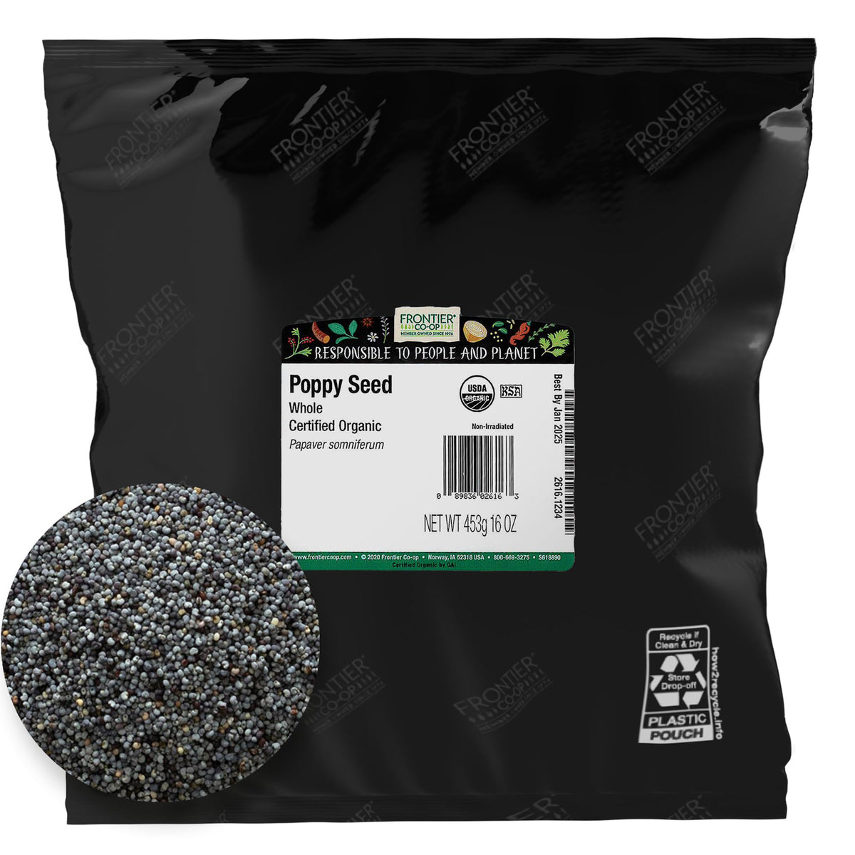Frontier Co-op Organic Poppy Seeds packaging for pantry-friendly baking
