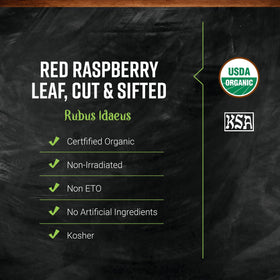 Kosher certification icon on Frontier Co-op raspberry leaf package