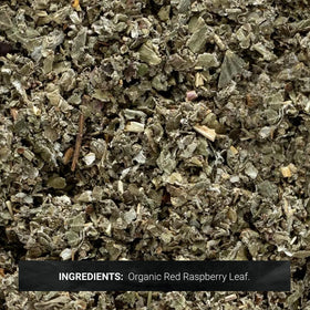 Close-up of Frontier Co-op red raspberry leaf texture for infusions