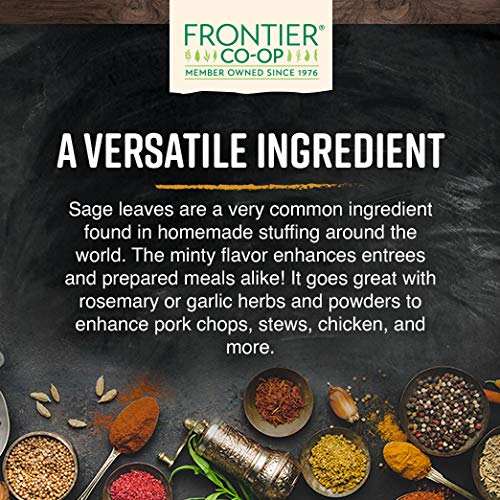 Frontier Co-op Organic Sage Leaf Powder origin Albania shown on carton