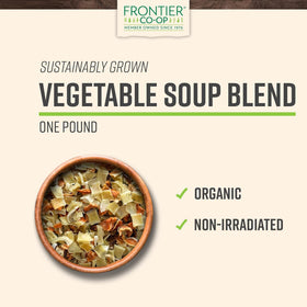 Frontier Co-op dried vegetables close-up, versatile base for stews and ramen.