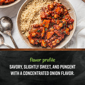 Ingredient label highlights organic, non-irradiated Frontier Co-op Onion Powder.