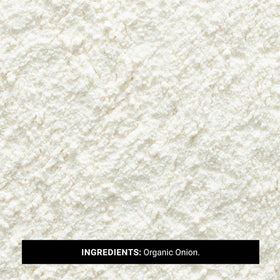 Packaging close-up of Frontier Co-op Organic Onion Powder highlighting organic quality.