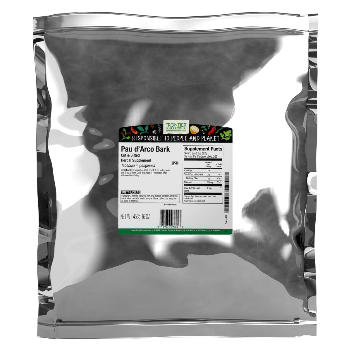 Frontier Co-op Pau d'Arco bark bulk bag ideal for long-term storage and blends.