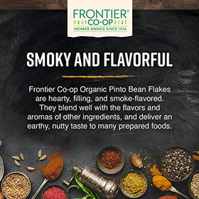 Frontier Co-op Pinto Bean Flakes kitchen scene with bowls and spices.