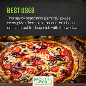 Pasta dish finished with Frontier Co-op pizza seasoning for savory notes.