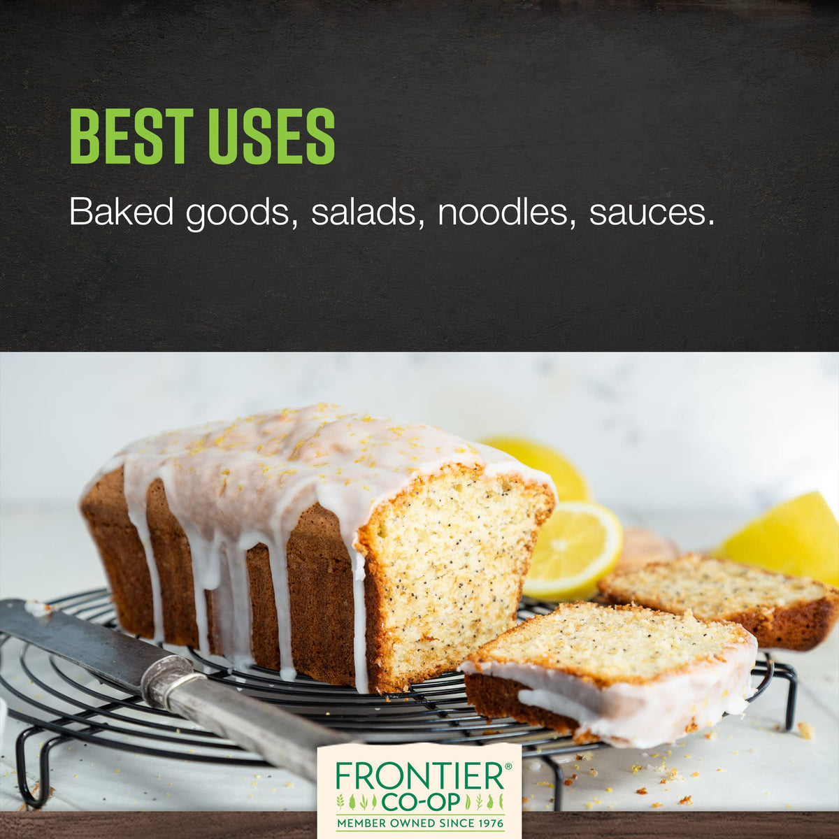 Frontier Co-op poppy seeds on salads, crunchy topping with subtle flavor.