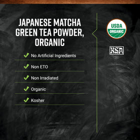 Close-up of bright green Frontier Co-op matcha powder ready to blend into smoothies.