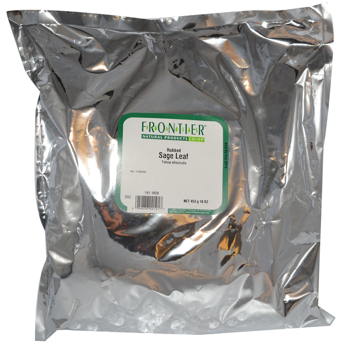 Frontier Co-op rubbed sage leaf in a dish, ideal with garlic and rosemary