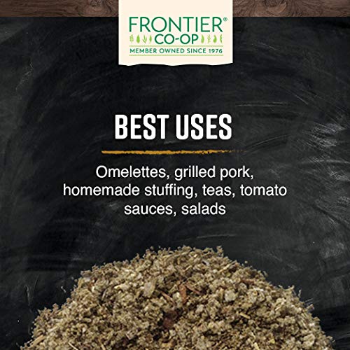 Frontier Co-op Sage Leaf Crushed pairs with garlic and rosemary in roasts and stews.
