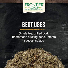 Frontier Co-op Sage Leaf Crushed pairs with garlic and rosemary in roasts and stews.