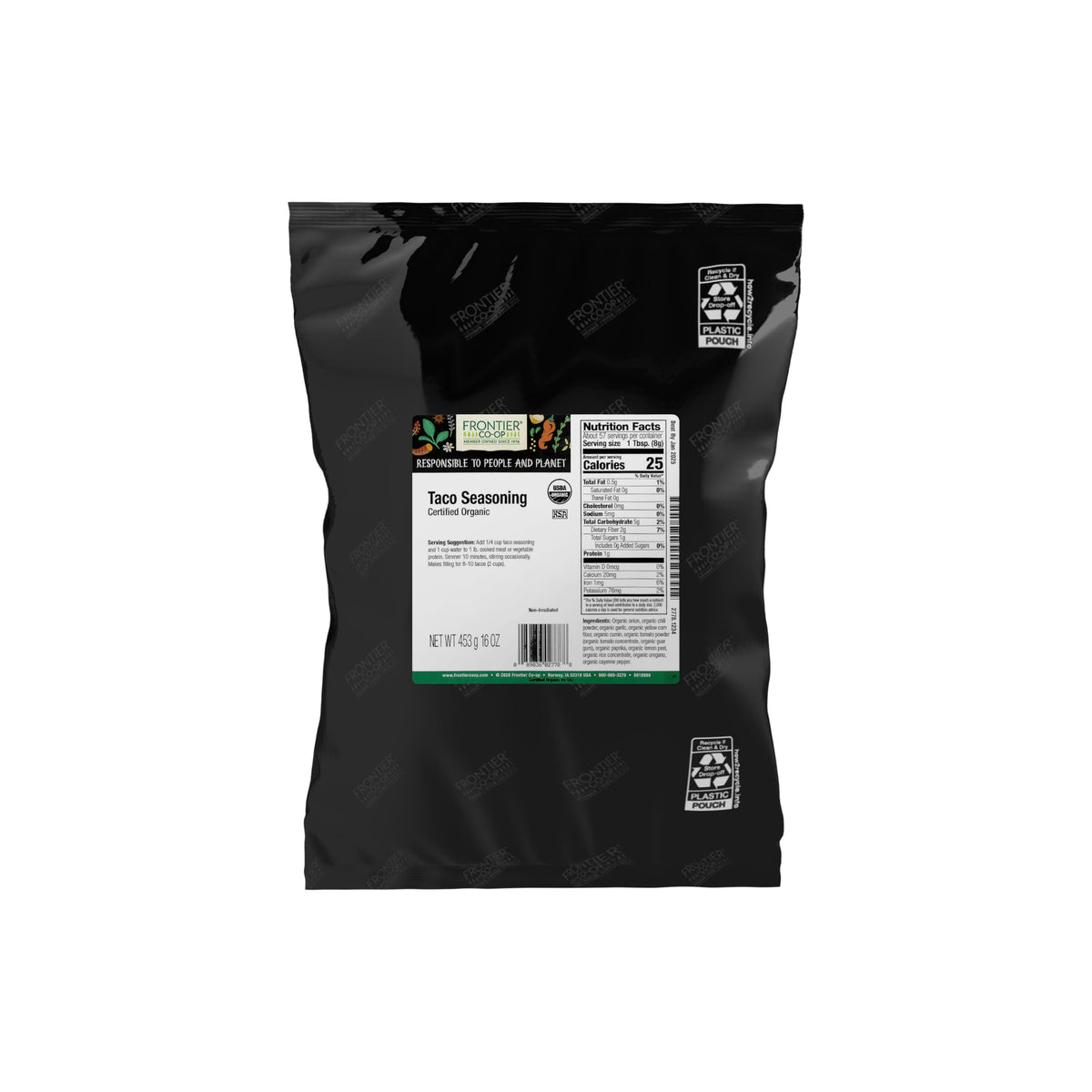 Frontier Co-op Salt-Free Taco Seasoning bulk bag ready to flavor meats.