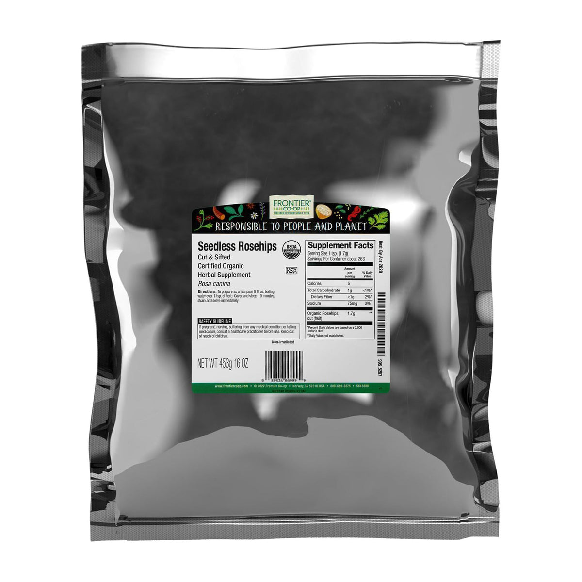 Frontier Co-op seedless rosehips cut and sifted, ideal for tea infusions