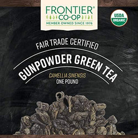Frontier Co-op smoky green tea brew in a cup delivering a rich aroma