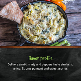 Frontier Co-op Sweet Basil Leaf on pizza, highlighting aroma and seasoning.