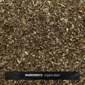 Frontier Co-op Sweet Basil Leaf close-up for tea infusions and flavoring.