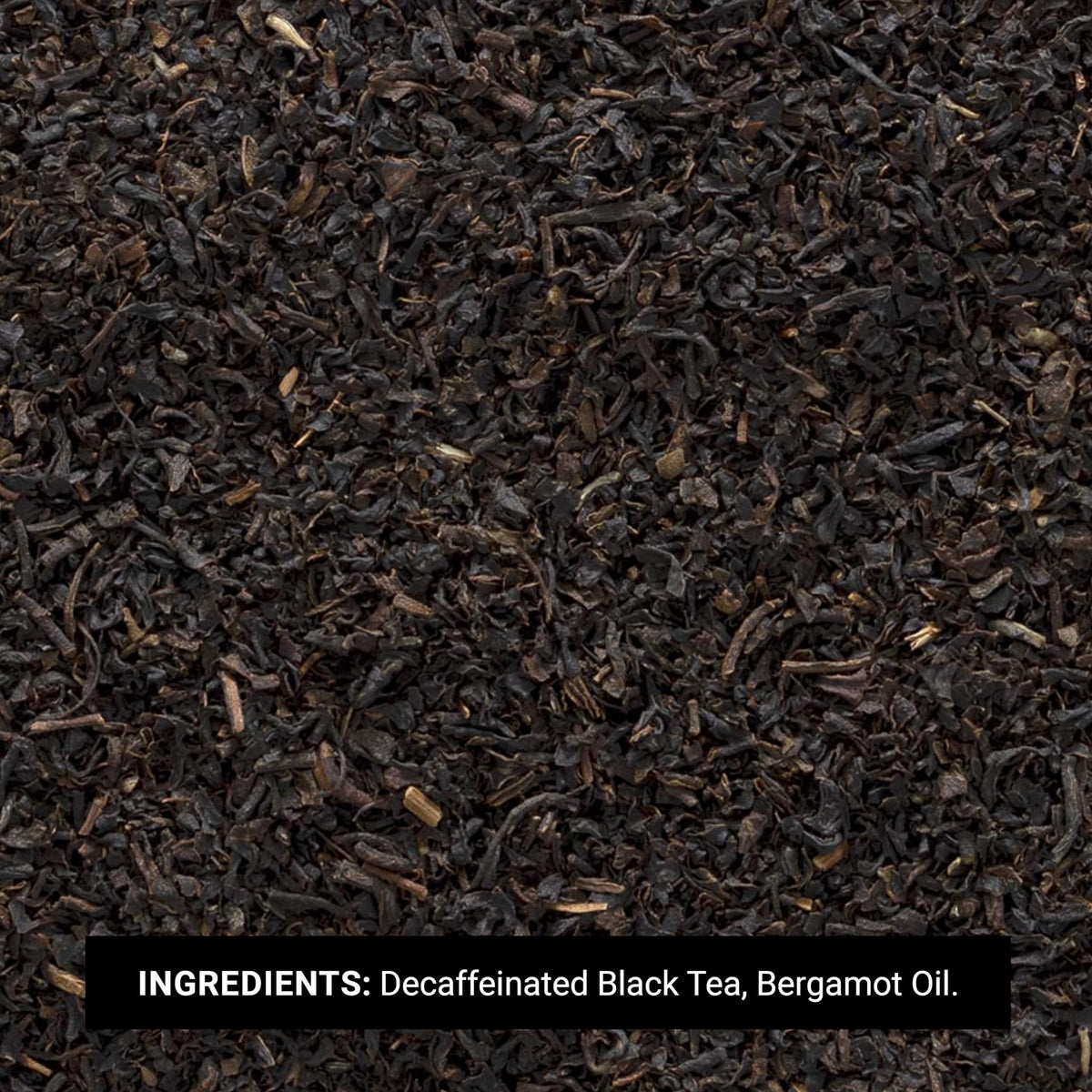 Frontier Co-op decaf Earl Grey tea leaves closeup reveals dark leaves and bergamot blend