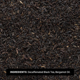 Frontier Co-op decaf Earl Grey tea leaves closeup reveals dark leaves and bergamot blend