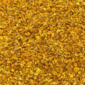 Frontier Co-op organic turmeric ginger blend in pantry, versatile cooking staple.