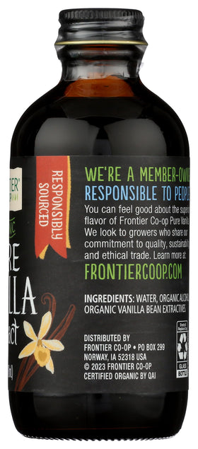 Frontier Co-op vanilla extract in dessert bowl evokes fragrant notes for treats.